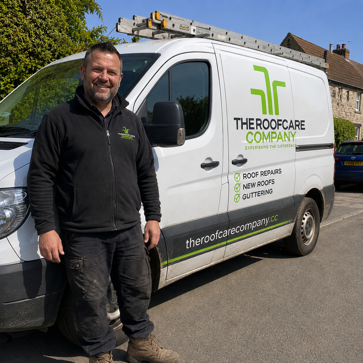 Jonathan, owner of The Roofcare Company, beside a branded service van
